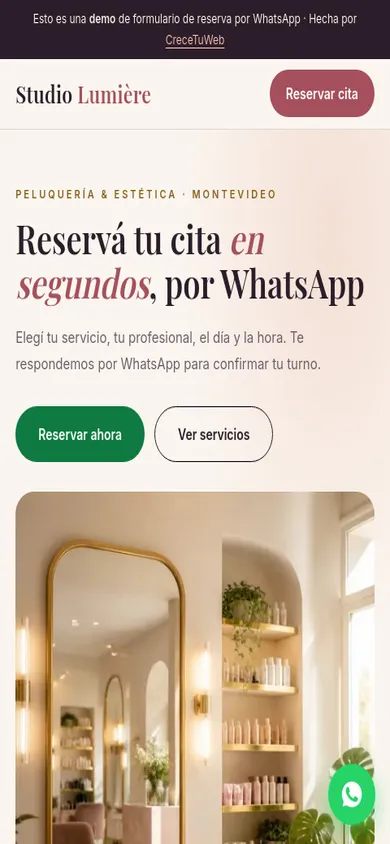 Captura del sitio real: Reservas peluquería